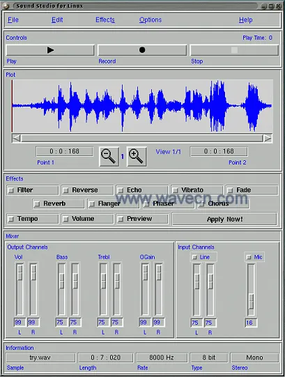 Sound Studio for Linux Interface with Controls